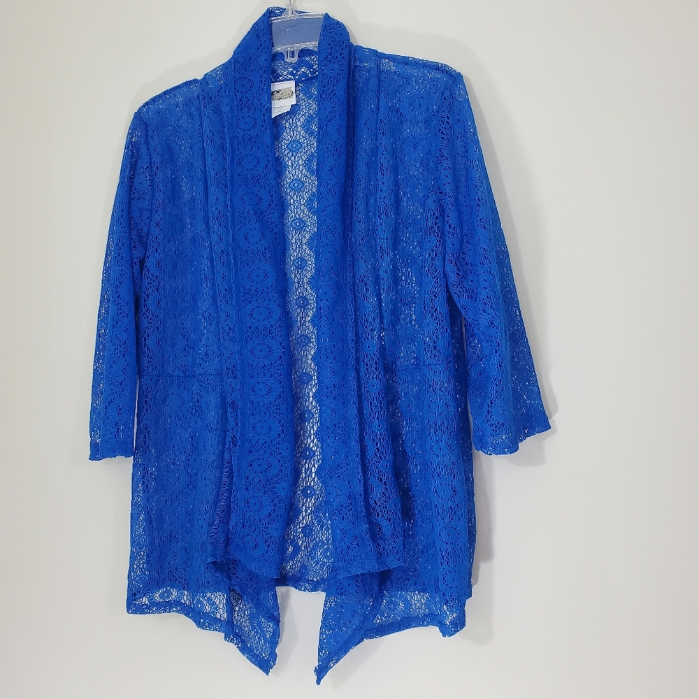 Collections Etc. Blue Lace Cardigan  Size Medium